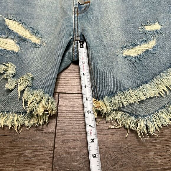 One Teaspoon Frankies Long Length Button Fly Fringe‎ Blue Jean Shorts Size 25 - Picture 10 of 13